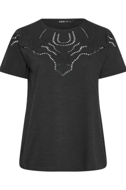 Yours Curve Black Crochet Trim T-Shirt