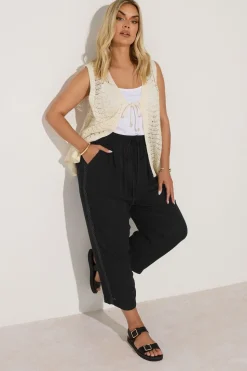 Yours Curve Black Crochet Trim Cropped Trousers