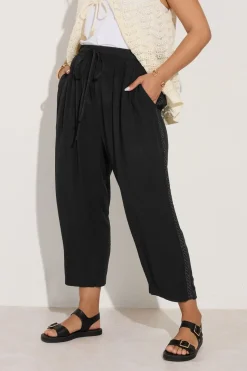 Yours Curve Black Crochet Trim Cropped Trousers