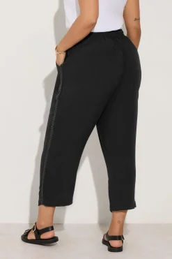 Yours Curve Black Crochet Trim Cropped Trousers