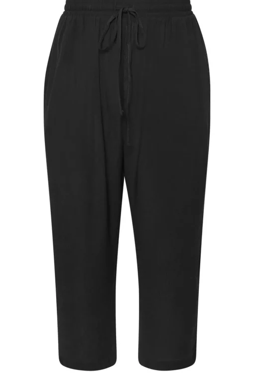 Yours Curve Black Crochet Trim Cropped Trousers