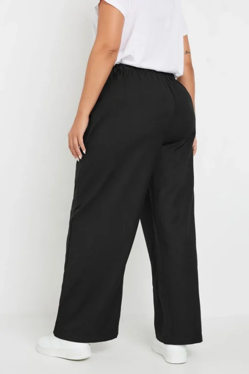 Yours Curve Black Drawstring Wide Leg Trousers