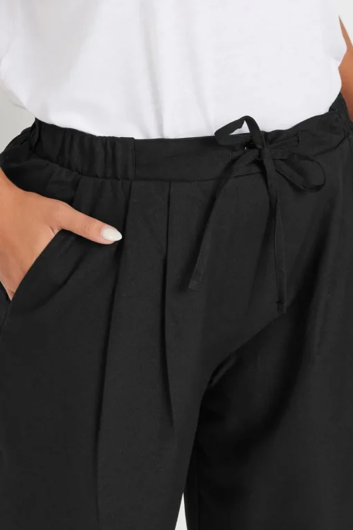 Yours Curve Black Drawstring Wide Leg Trousers