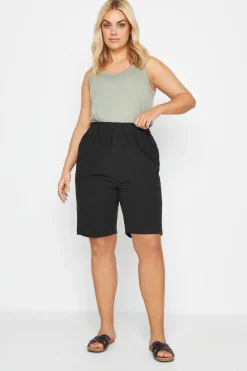 Yours Curve Black Elasticated Cool Cotton Shorts