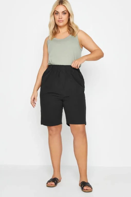 Yours Curve Black Elasticated Cool Cotton Shorts