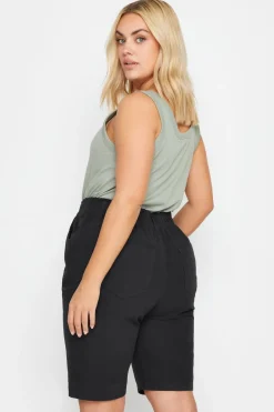 Yours Curve Black Elasticated Cool Cotton Shorts
