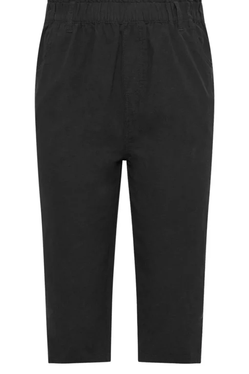 Yours Curve Black Elasticated Cool Cotton Cropped Trousers