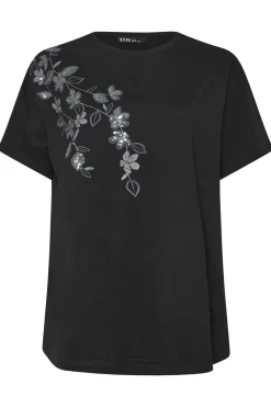 Yours Curve Black Floral Oversized Sequin Top
