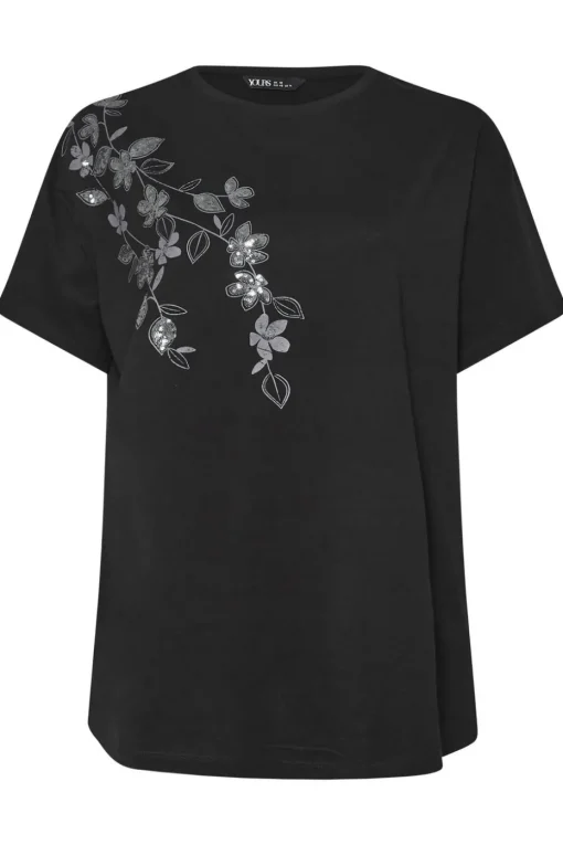 Yours Curve Black Floral Oversized Sequin Top