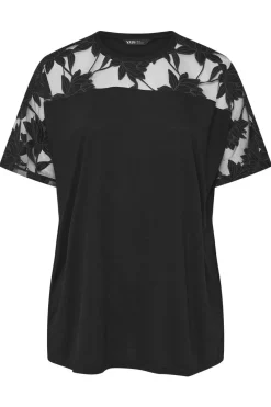 Yours Curve Black Floral Burnout Boxy T Shirt