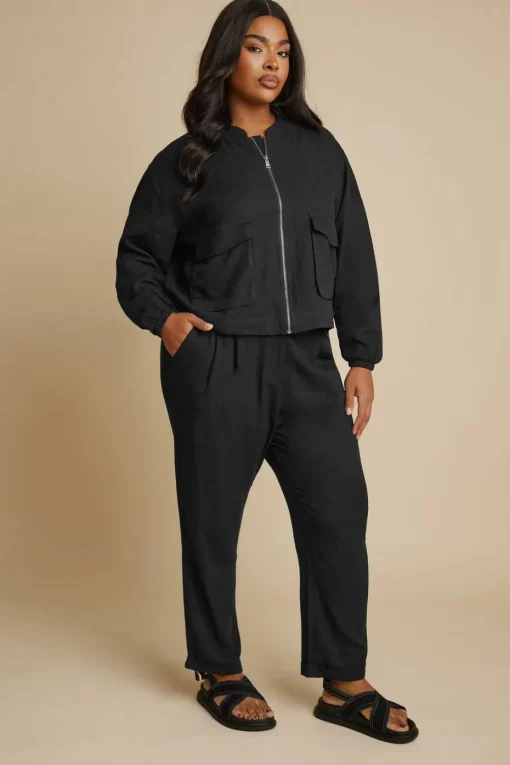 Yours Curve Black Formal Linen Trousers