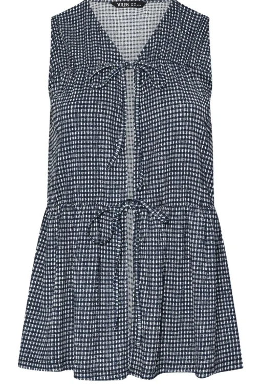 Yours Curve Black Gingham Bow Tie Front Top