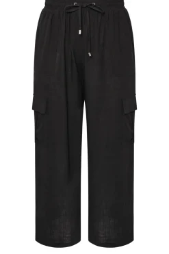 Yours Curve Black Linen Cargo Trousers