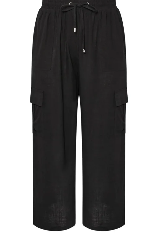 Yours Curve Black Linen Cargo Trousers