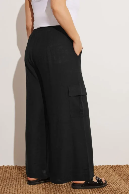 Yours Curve Black Linen Cargo Trousers