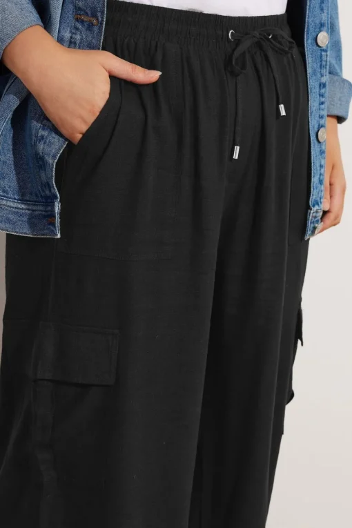 Yours Curve Black Linen Cargo Trousers