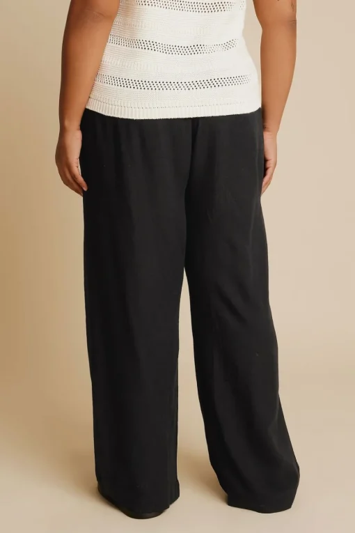 Yours Curve Black Linen Wide Leg Trousers