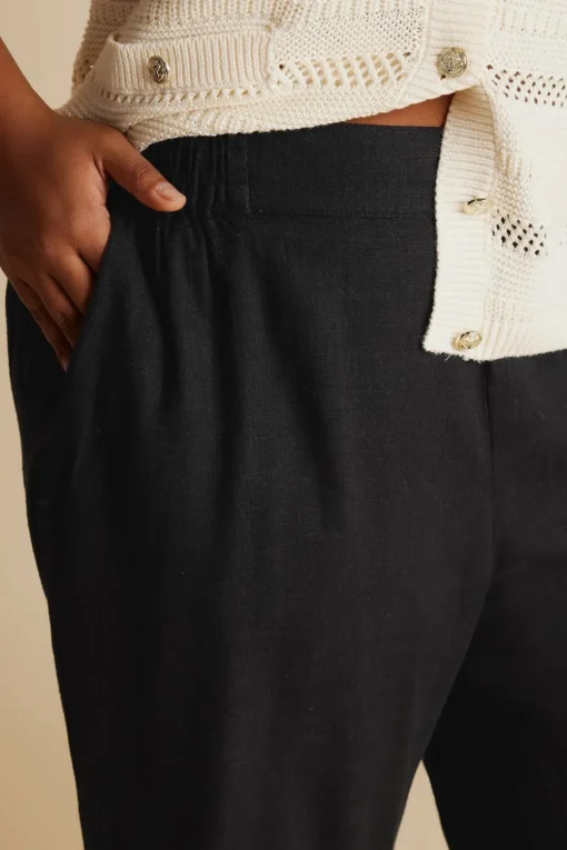 Yours Curve Black Linen Wide Leg Trousers