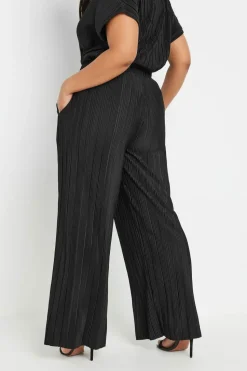 Yours Curve Black Plisse Wide Leg Trousers