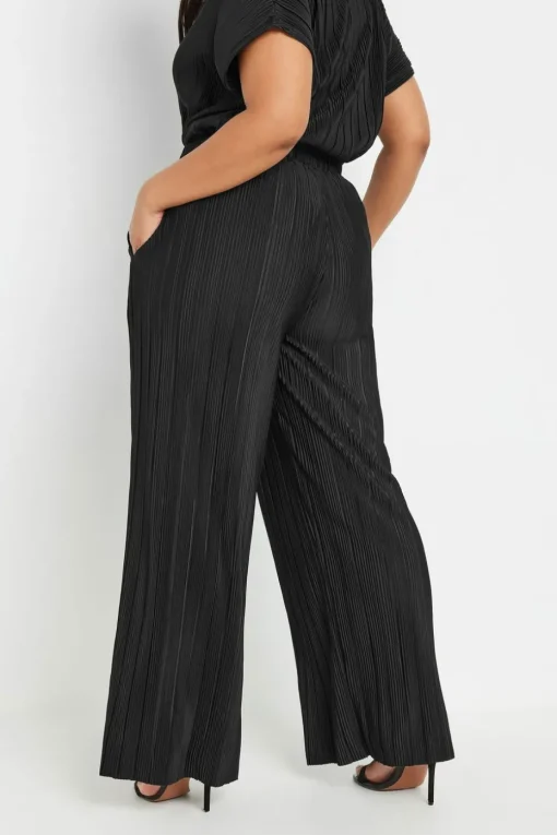Yours Curve Black Plisse Wide Leg Trousers