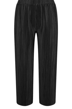 Yours Curve Black Plisse Wide Leg Trousers
