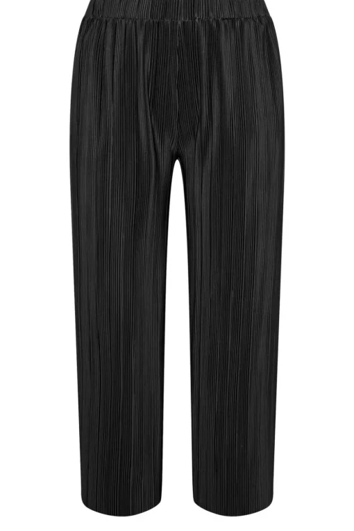 Yours Curve Black Plisse Wide Leg Trousers