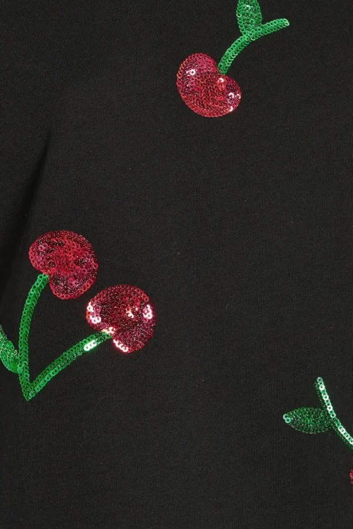 Yours Curve Black Sequin Embellished Cherry T-Shirt