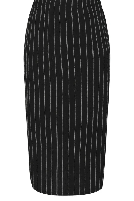 Yours Curve Black Textured Pinstripe Maxi Skirt