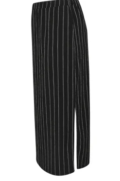Yours Curve Black Textured Pinstripe Maxi Skirt
