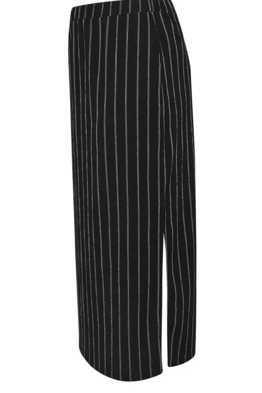 Yours Curve Black Textured Pinstripe Maxi Skirt