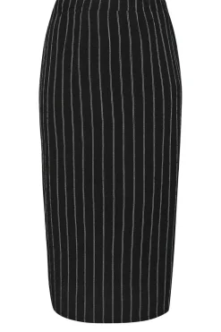 Yours Curve Black Textured Pinstripe Maxi Skirt