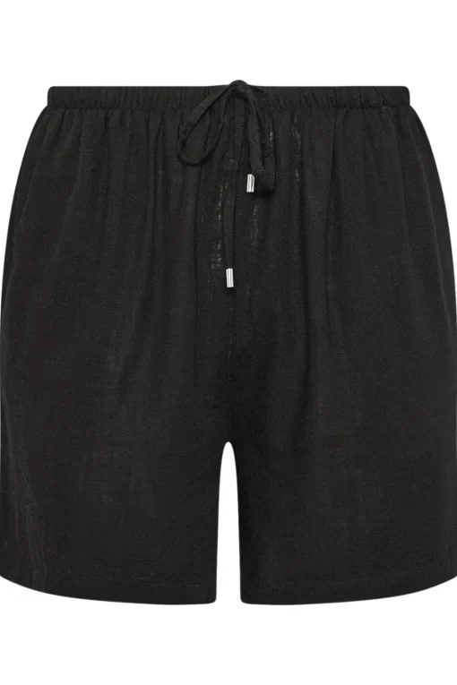 Yours Curve Black Tie Front Linen Shorts