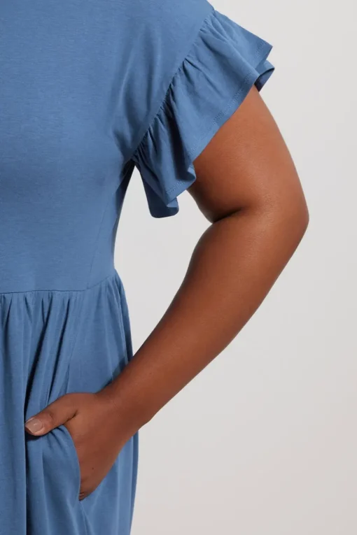 Yours Curve Blue Frill Sleeve Cotton Midaxi Dress