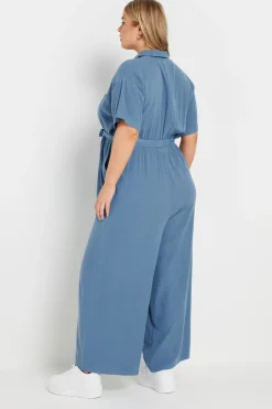 Yours Curve Blue Wide Leg Chambray Jumpsuit