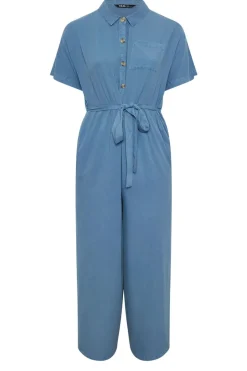 Yours Curve Blue Wide Leg Chambray Jumpsuit