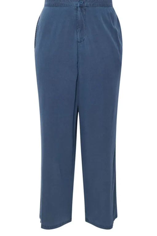 Yours Curve Blue Wide Leg Chambray Trousers