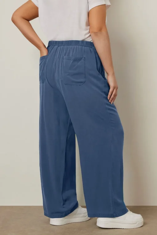 Yours Curve Blue Wide Leg Chambray Trousers