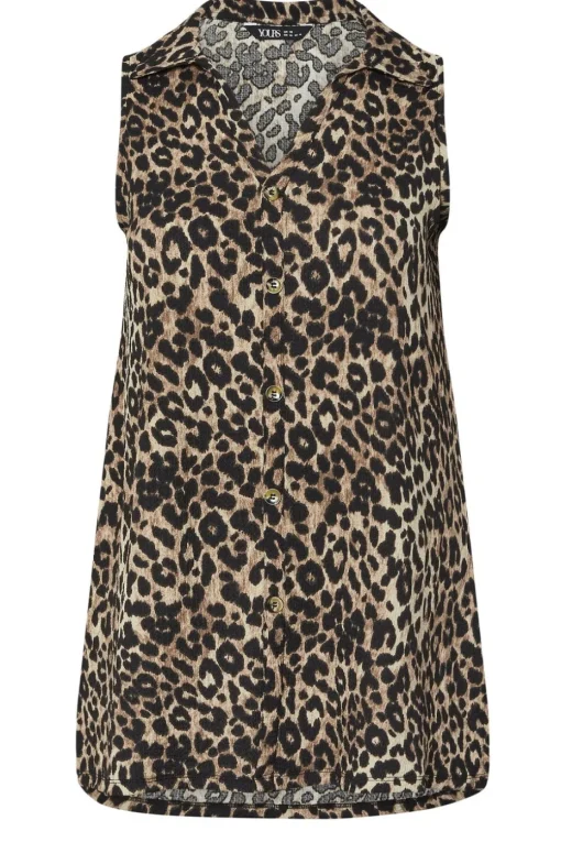 Yours Curve Brown Textured Leopard Sleeveless Shirt