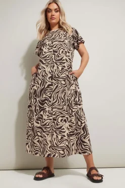 Yours Curve Brown Zebra Print Midaxi T Shirt Dress