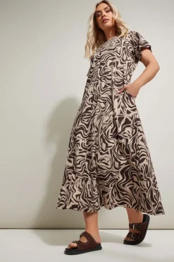 Yours Curve Brown Zebra Print Midaxi T Shirt Dress