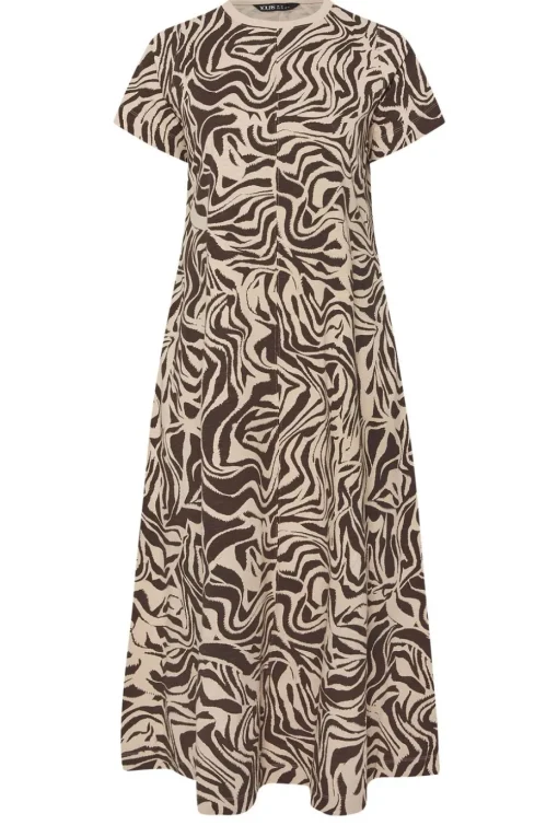 Yours Curve Brown Zebra Print Midaxi T Shirt Dress