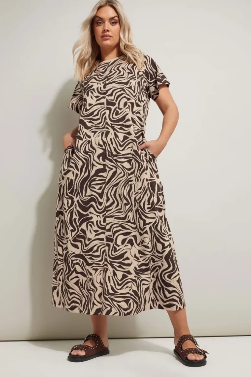 Yours Curve Brown Zebra Print Midaxi T Shirt Dress