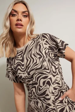 Yours Curve Brown Zebra Print Midaxi T Shirt Dress