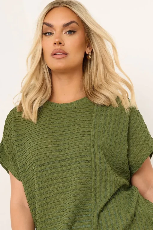 Yours Curve Green Textured Split Seam Top