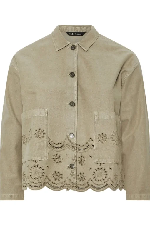 Yours Curve Khaki Green Broderie Anglaise Twill Shacket
