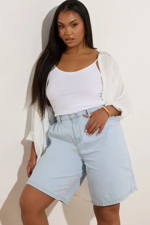 Yours Curve Light Blue Denim Bermuda Shorts