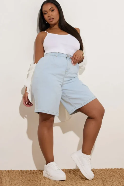 Yours Curve Light Blue Denim Bermuda Shorts