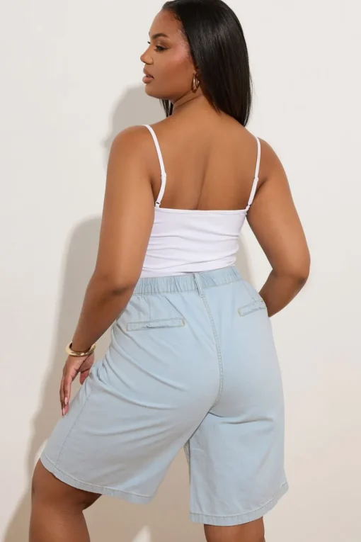 Yours Curve Light Blue Denim Bermuda Shorts