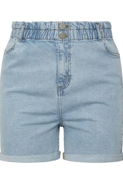 Yours Curve Light Blue Elasticated Waist Turn Up Denim Shorts