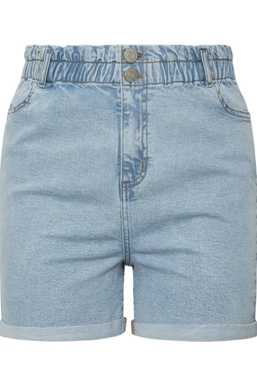 Yours Curve Light Blue Elasticated Waist Turn Up Denim Shorts